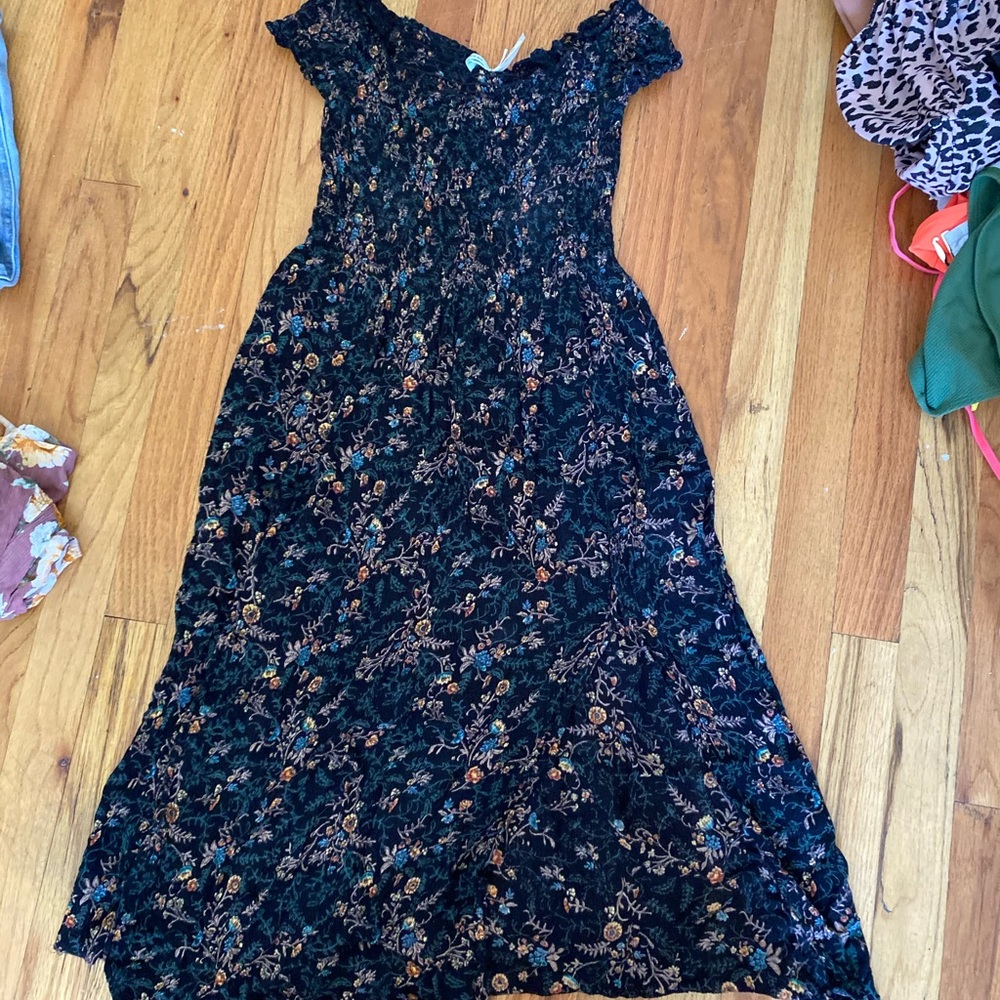 Urban outfitters off shoulder black floral dress